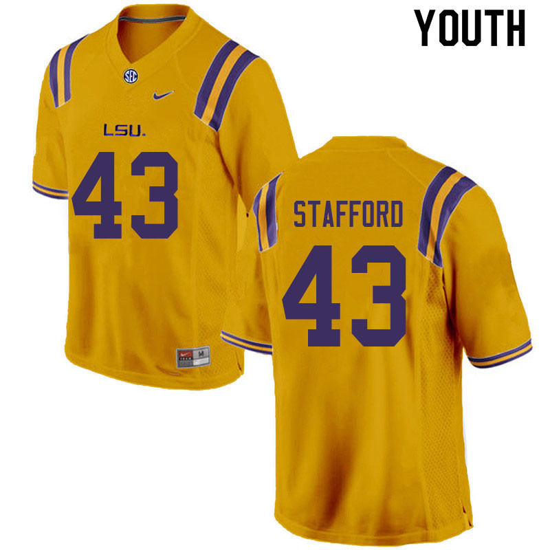 Youth #43 Preston Stafford LSU Tigers College Football Jerseys Sale-Gold